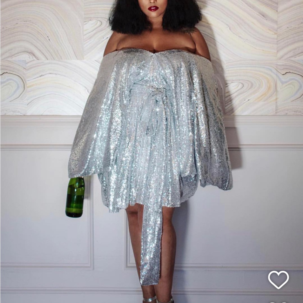 Zelie For She Silver Mini Dress With Bell Sleeves